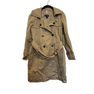 Lands End Double-Breasted Womens XS Petite Trench Coat Beige Cotton Blend